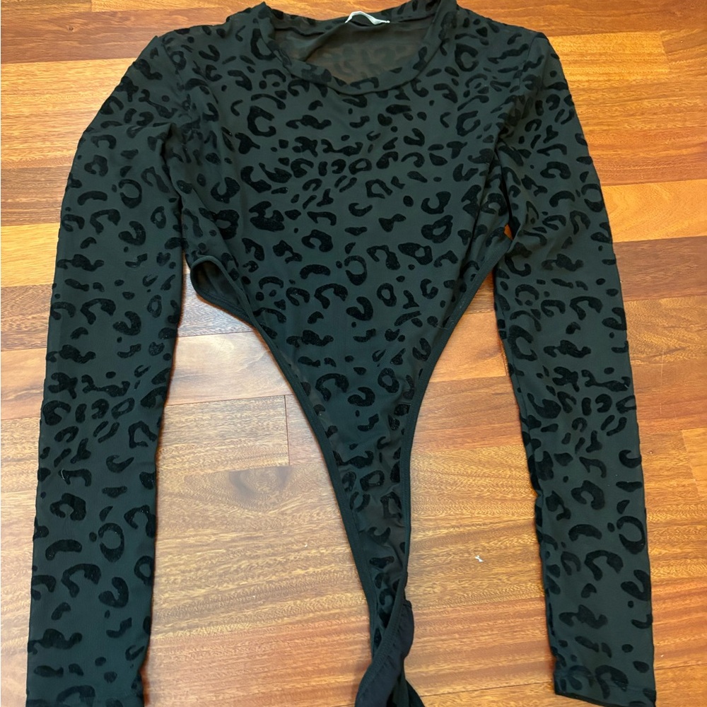 Black Leopard mesh Print Bodysuit